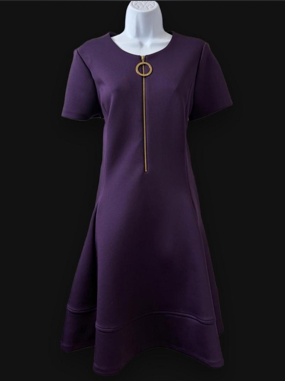 DKNY Purple A-Line Dress with Gold Ring Zip